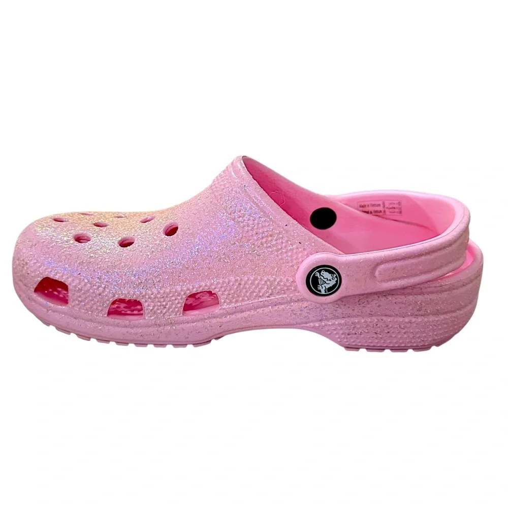 CROCS Classic Fit Girls Pink Tweed Slip On Glitter Clogs Big Kids J 5